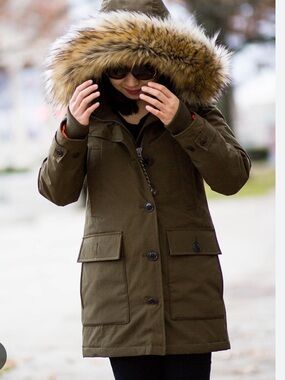 J. Crew Olive Parka with Faux Fur Trimmed Hood